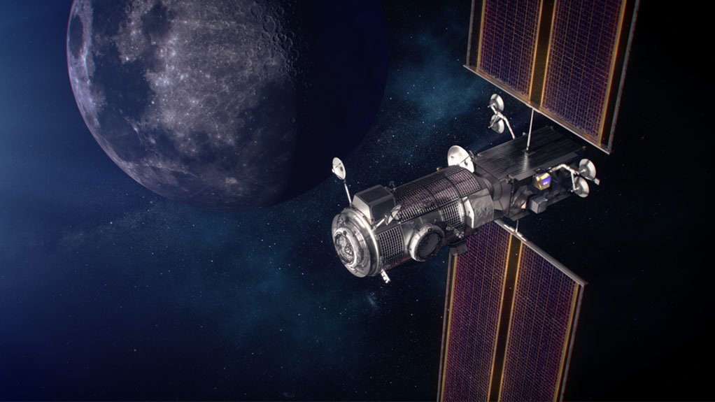 An artist’s impression of the Lunar Gateway, composed of the Halo and the PPE 
