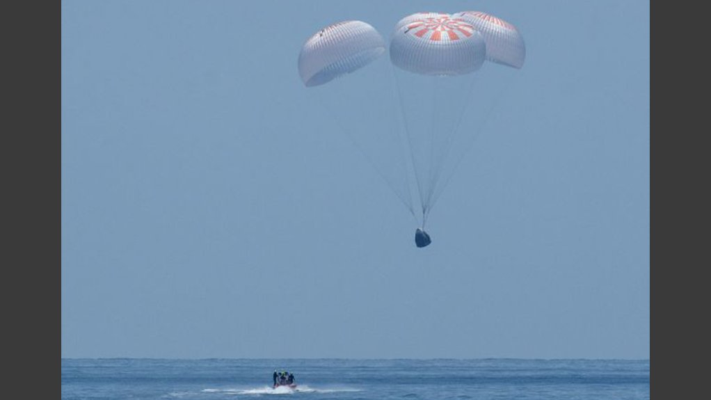 Crew Dragon capsule Endeavour moments before splashdown