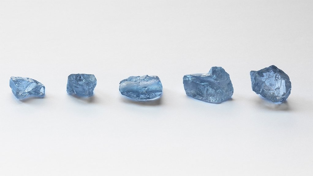 The five recovered Type IIb blue diamonds.