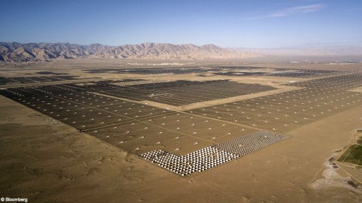 Photovoltaic panels at the Golmud Solar Park in Qinghai province, China.