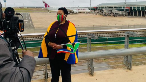 KZN MEC for Economic Development, Tourism and Environmental Affairs Nomusa Dube-Ncube on the arrival of Qatar – the first  international flight since the lockdown