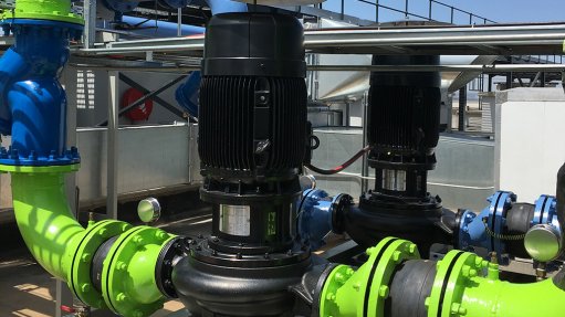 A Grundfos TP single stage inline pump installation on a data centre roof top in Gauteng
