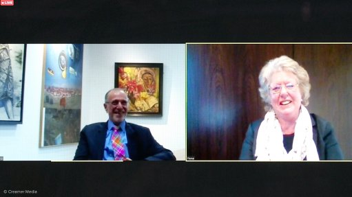 Sir Mick Davis and Fiona Perrott-Humphrey during virtual Joburg Indaba.