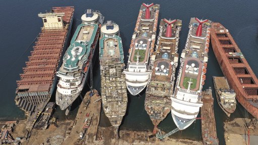 WRECKED: A drone image shows decommissioned cruise ships being dismantled at Aliaga ship-breaking yard in the Aegean port city of Izmir, in western Turkey, earlier this month. Media reports stated that British, American, and Italian cruise ships were being dismantled in the country as the coronavirus pandemic continued to sink the industry.

