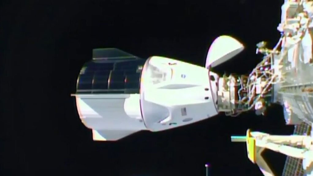 The Crew Dragon capsule Resilience docked with the ISS