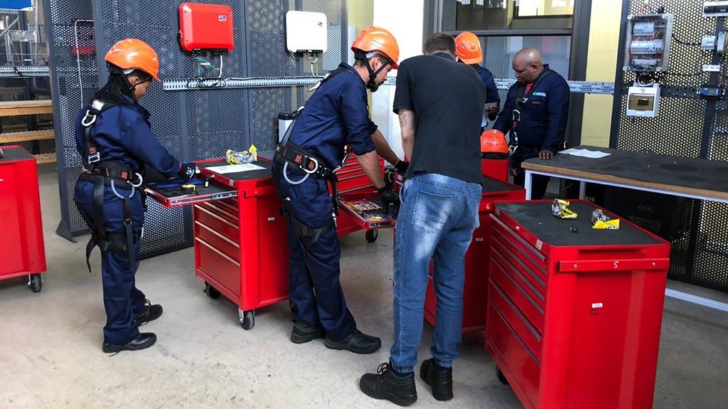 Trainee wind technicians being put through their paces as the South African Renewable Energy Technology Centre