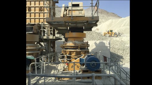 A Trio cone crusher installed at D’Gal LLC’s crushing operation in the Middle East