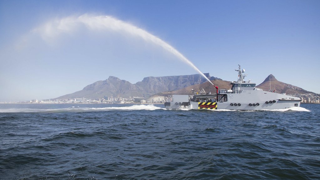 A 35 m Sentinel vessel seen off the coast of Cape Town
