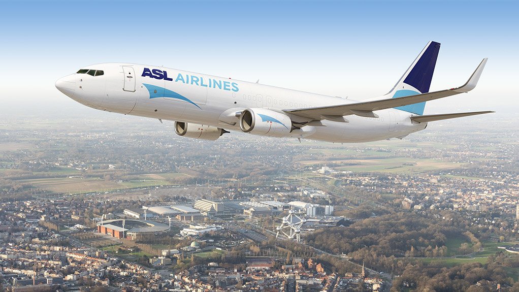 A modified image showing a ASL 737-800BCF flying over Brussels, Belgium