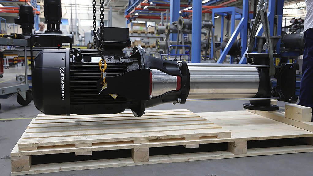 A Grundfos CR pump being loaded for delivery to a customer