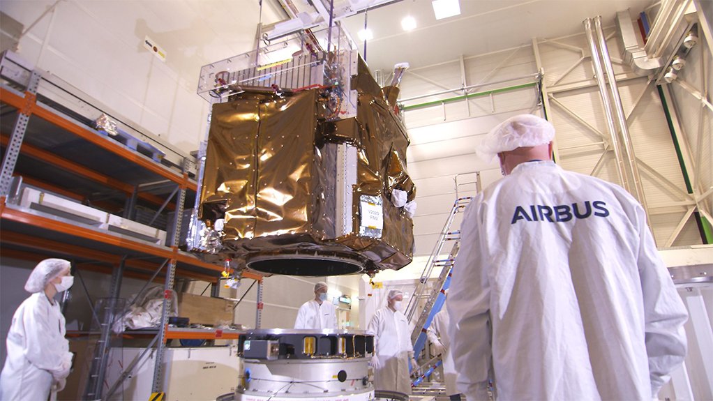 One of the Pléiades Neo satellites, at an Airbus facility, before transport to Kourou