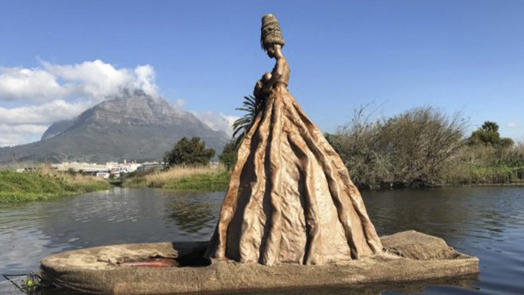 New floating base for HOPE statue on the Black River