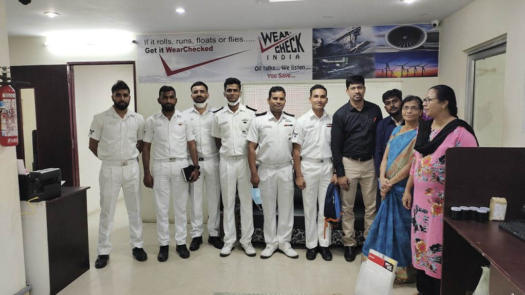 Members of the FTSU Chennai recently visited WearCheck India’s laboratory in Chennai for training in oil analysis and to approve the lab for analysis of the new, larger ships in the fleet. Pictured with the naval officers are WearCheck India staffers (from left) Nissar Ahamed (national manager), Dastagir Basha (lab assistant), Muji Zaki (office manager) and Sajidha Khaiyoom (senior chemist)