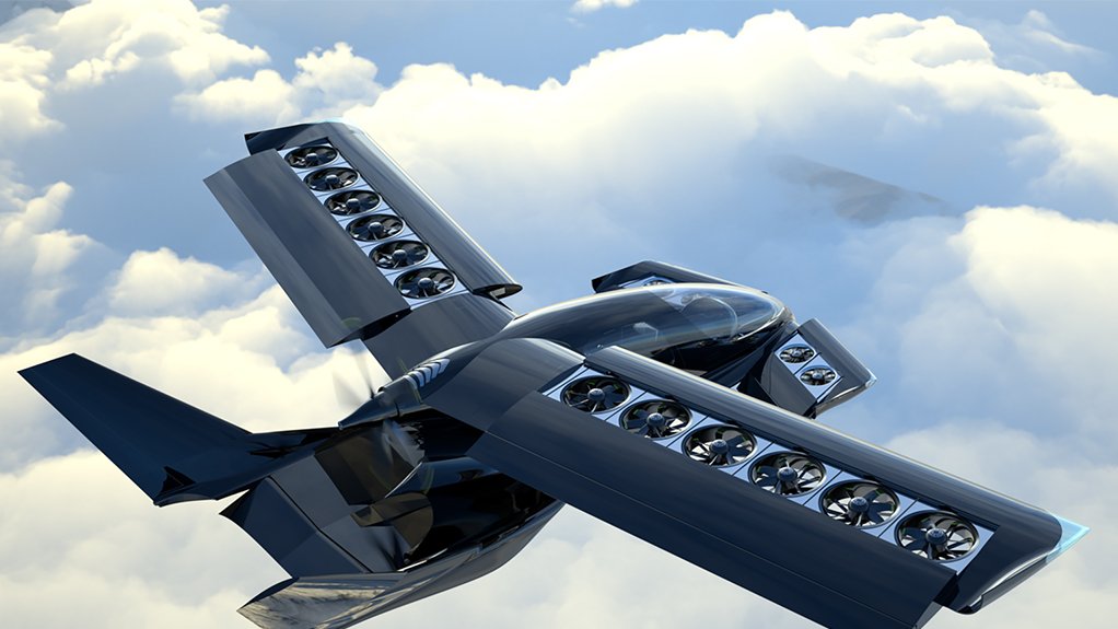 Artist’s impression of the Cavorite X5 in vertical flight mode, with its wings open to allow its lift fans to operate