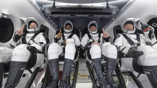 Astronauts Shannon Walker, Victor Glover, Mike Hopkins and Soichi Noguchi, onboard Crew Dragon Resilience, after it was picked up by the SpaceX recovery ship