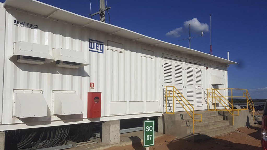 The WEG ESW 750 centralised inverter station, housed in a 12 metre container installed on site