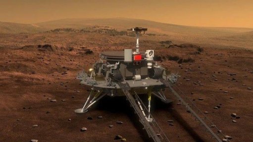Artist’s impression of the Zhurong rover on its lander platform on Mars