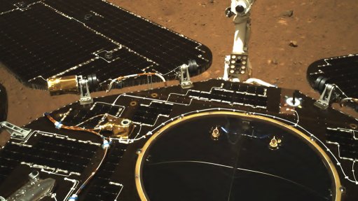 Zhurong navigation camera colour image showing deployed solar panels and antenna