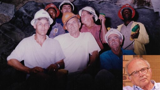 Mario Pietromartire (centre) with the team that worked on the Maguga Dam Diversion and Transfer Tunnels and an inset showing a more recent photo of Pietromartire 
