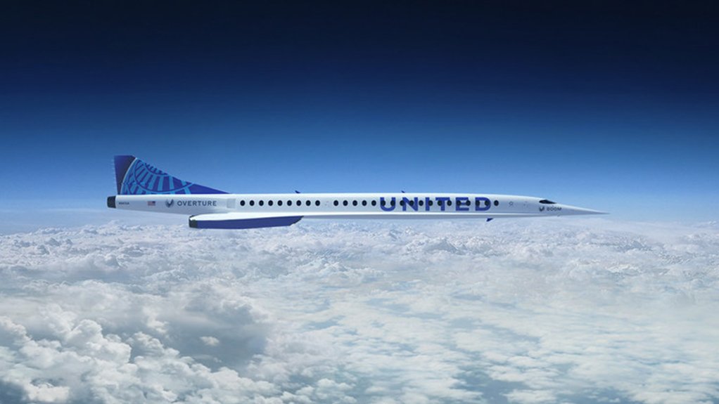 An artist’s impression of the Boom Supersonic Overture flying in United Airlines livery