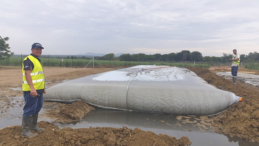 Before the sewage could be pumped into the geotextile bags, flocculant was added to separate solids and liquid