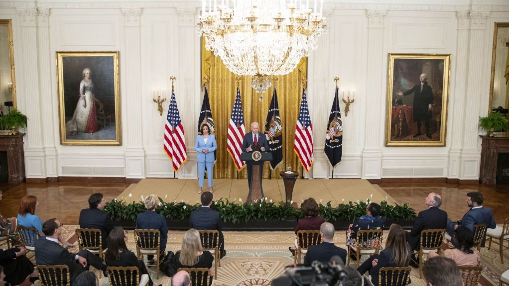 US President Joe Biden speaks in the East Room of the White House in Washington, DC on June 24.
