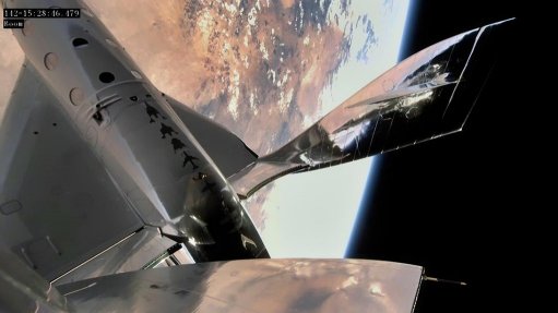 A view of VSS Unity, in space, in re-entry configuration
