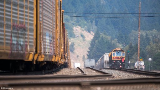 Rail cars seen near Lytton, British Columbia, Canada, on July 3. Devastating wildfires damaged rail lines.