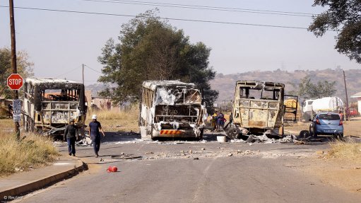 Image of burnt-out vehicles