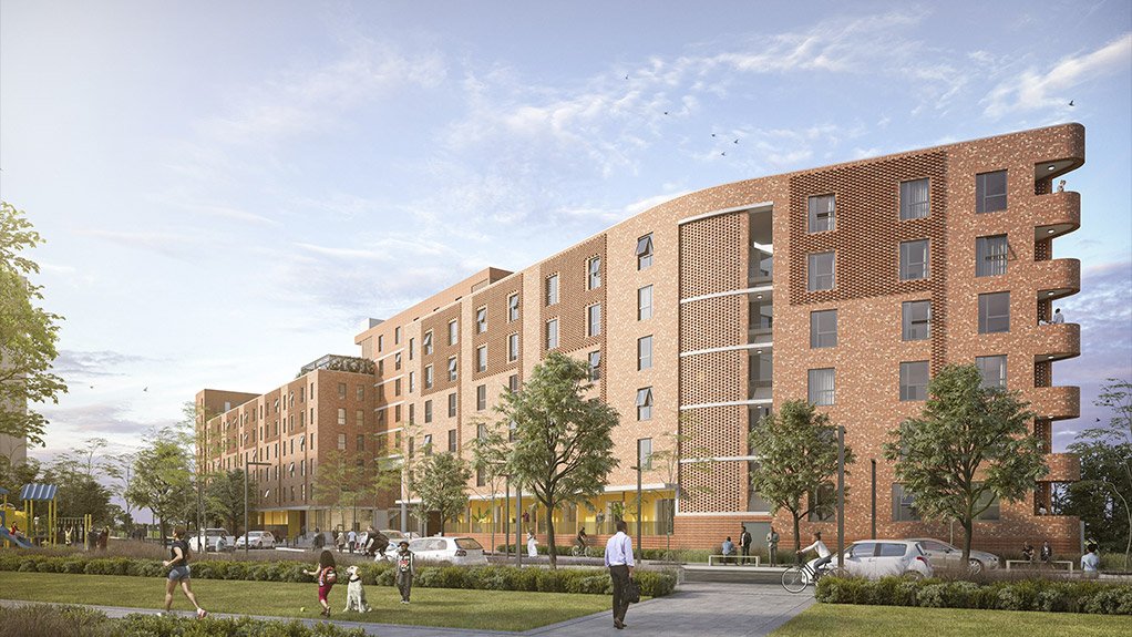 An image showing an artist's impression of the block that anchors the Conradie Park development 