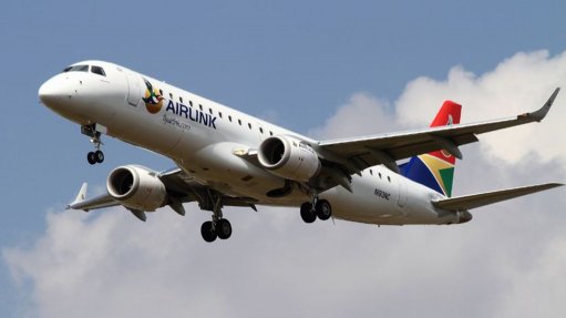 An image of an Embraer E190 airliner of South African airline Airlink