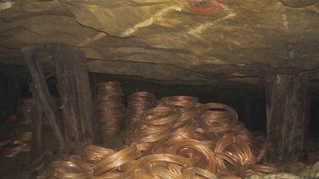 An image of copper wire in underground tunnel
