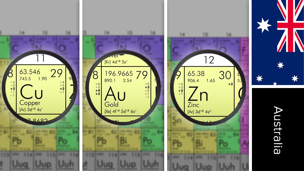 Image of Australia flag and periodic table symbols for gold/silver and zinc