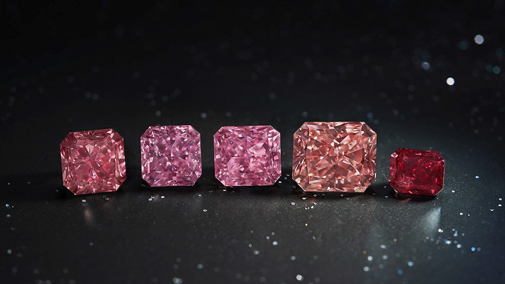 Image shows a number of pink diamonds recovered from the Argyle mine 