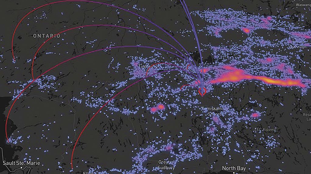 A map of ore deposits in a x-ray type image Ontario Canada for MSA Group and Koan