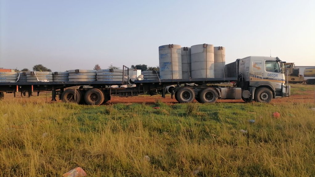 Pic/Image of truck at Emalahleni community sewerage project.