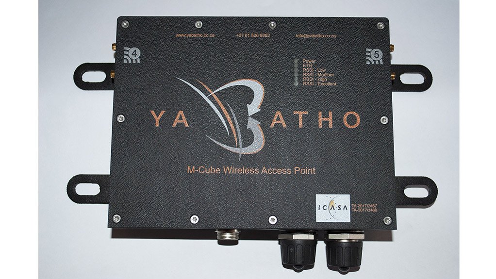 A black xox or tag manufactured by Quuppa and installed by Ya Batho measures real time positioning in a manganese mine in South Africa