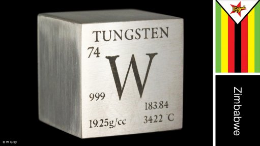 Image of Zimbabwe flag and periodic table symbol for tungsten