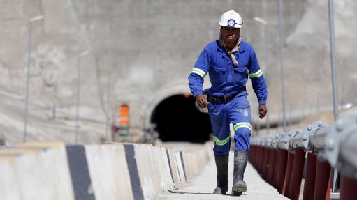 A miner ascends from the Ghaghoo decline shaft