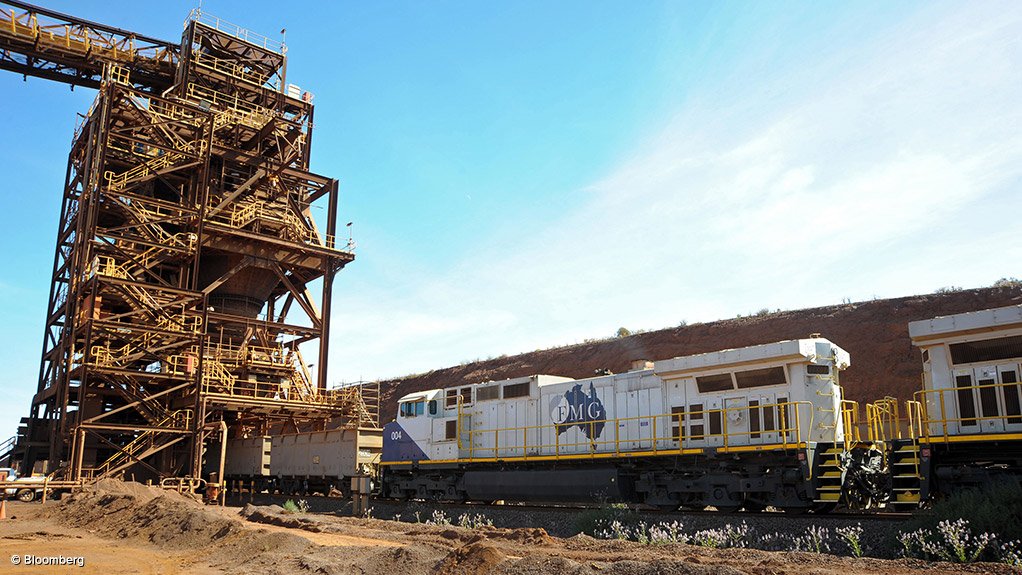 Image shows a train at one of the Fortescue iron ore operations 