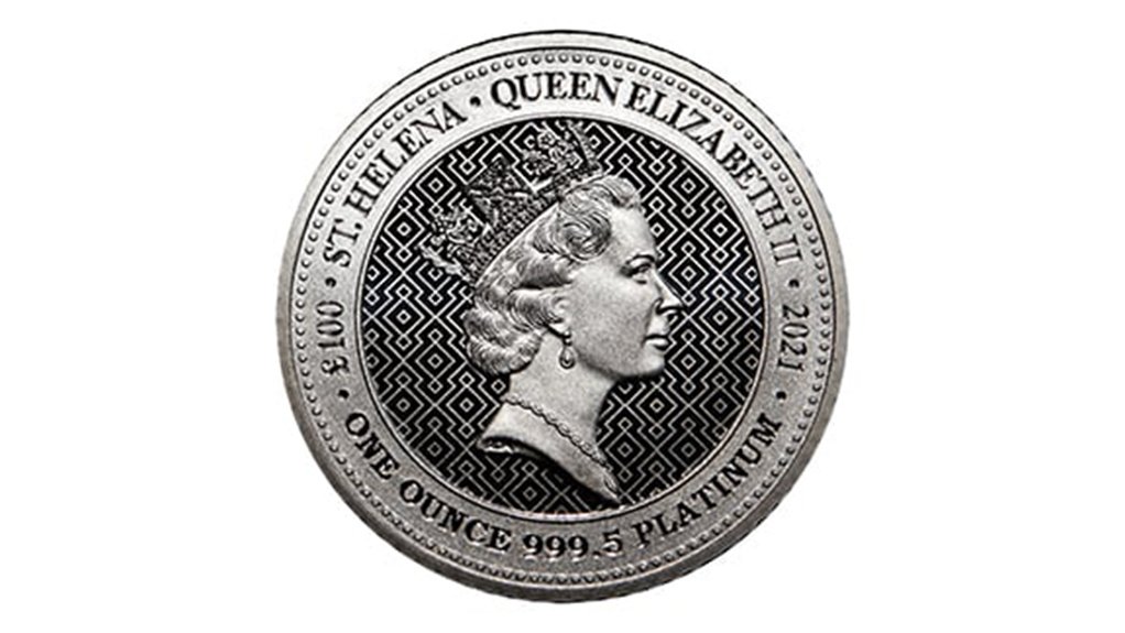 St Helena's platinum Queen's Virtues Victory coin