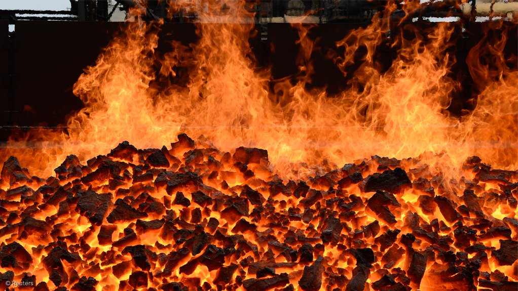 Burning coal