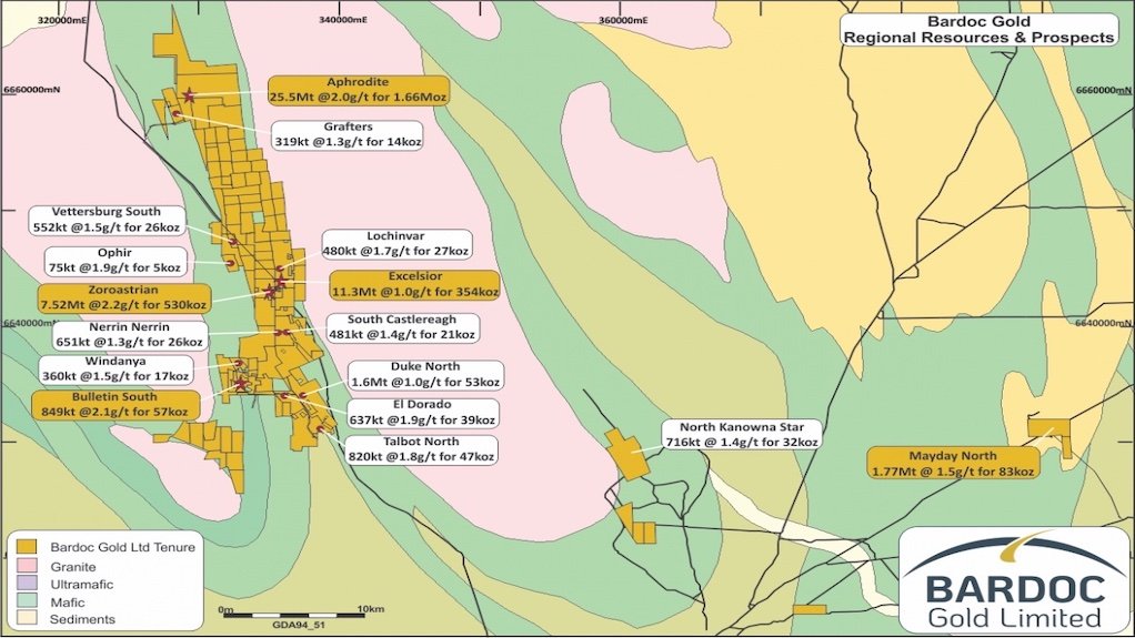 Tenement resources map for Bradoc gold project