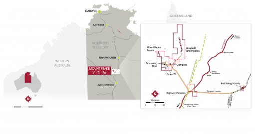Location map of Mt Peake vanadium-titanium-iron project, Australia