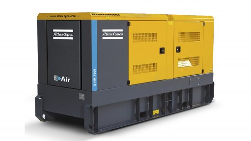 Picture of an mobile electrical air compressor designed by Atlas Copco called the e-air compressor