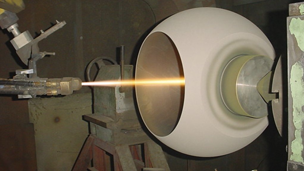 An image of the process of HVOF on a ball valve