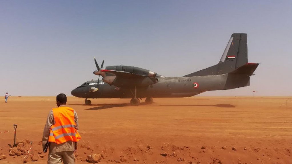 An image of an aircraft landing at an airstrip in Sudan