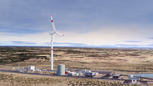 Artist's impression of the Haru Oni CO2 neutral fuel production plant, in Chile