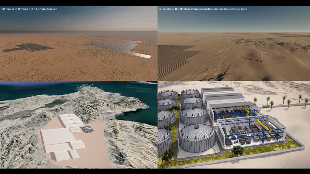 Artist impressions of components of the HYPHEN green hydrogen project planned for Namibia