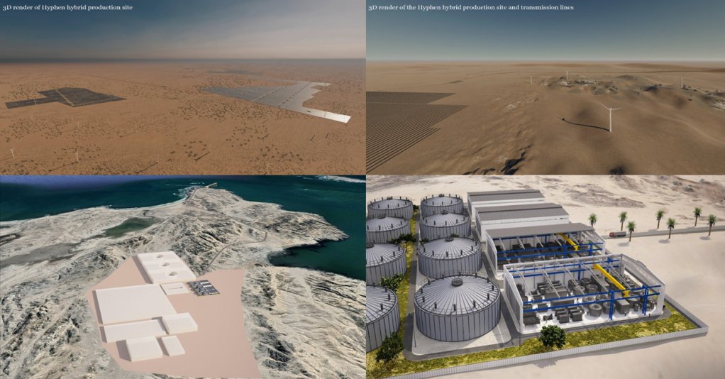 Artist impressions of components of the HYPHEN green hydrogen project planned for Namibia